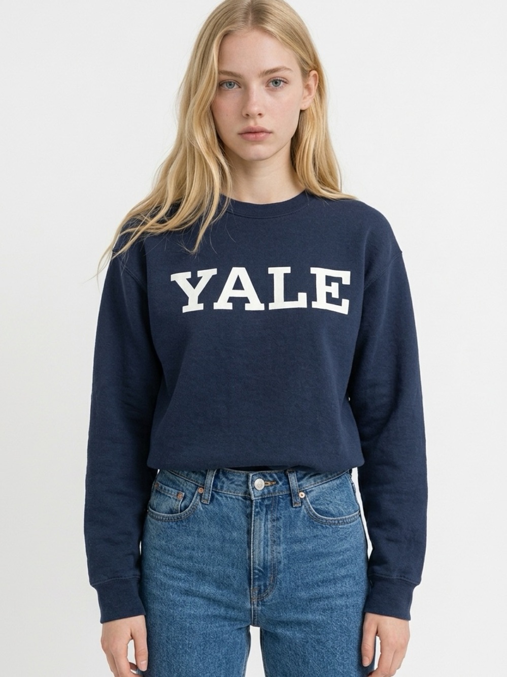 YALE Navy Blue & White Collegiate Crewneck Sweatshirt Unisex Size Medium